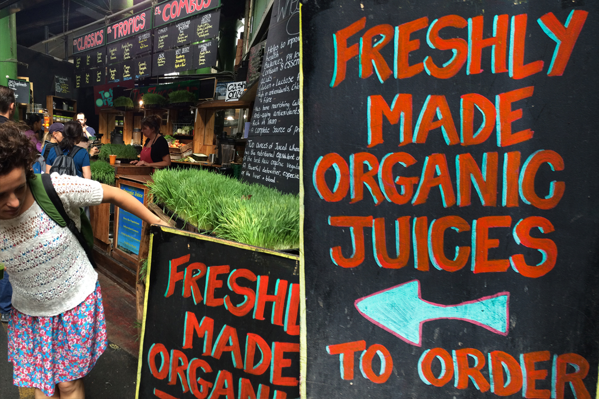 Freshly organic made juices en Borough Market.