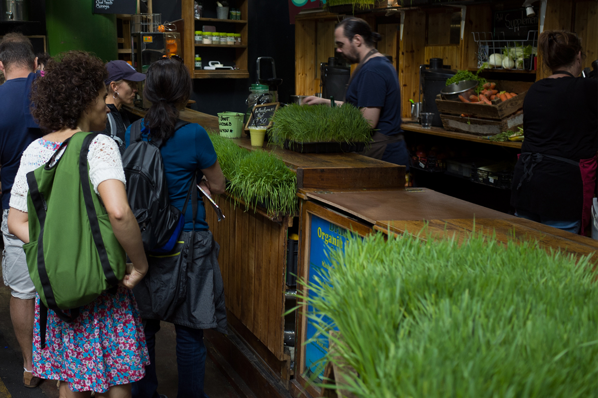 Freshly organic made juices en Borough Market.